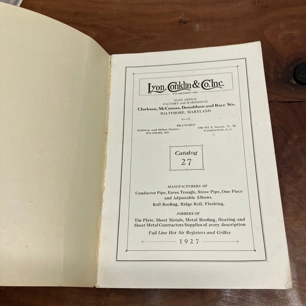 Lyonore Metal Catalog 27 Lyon, Conklin & Co. Inc. 1927 Sheet Metal Supplies